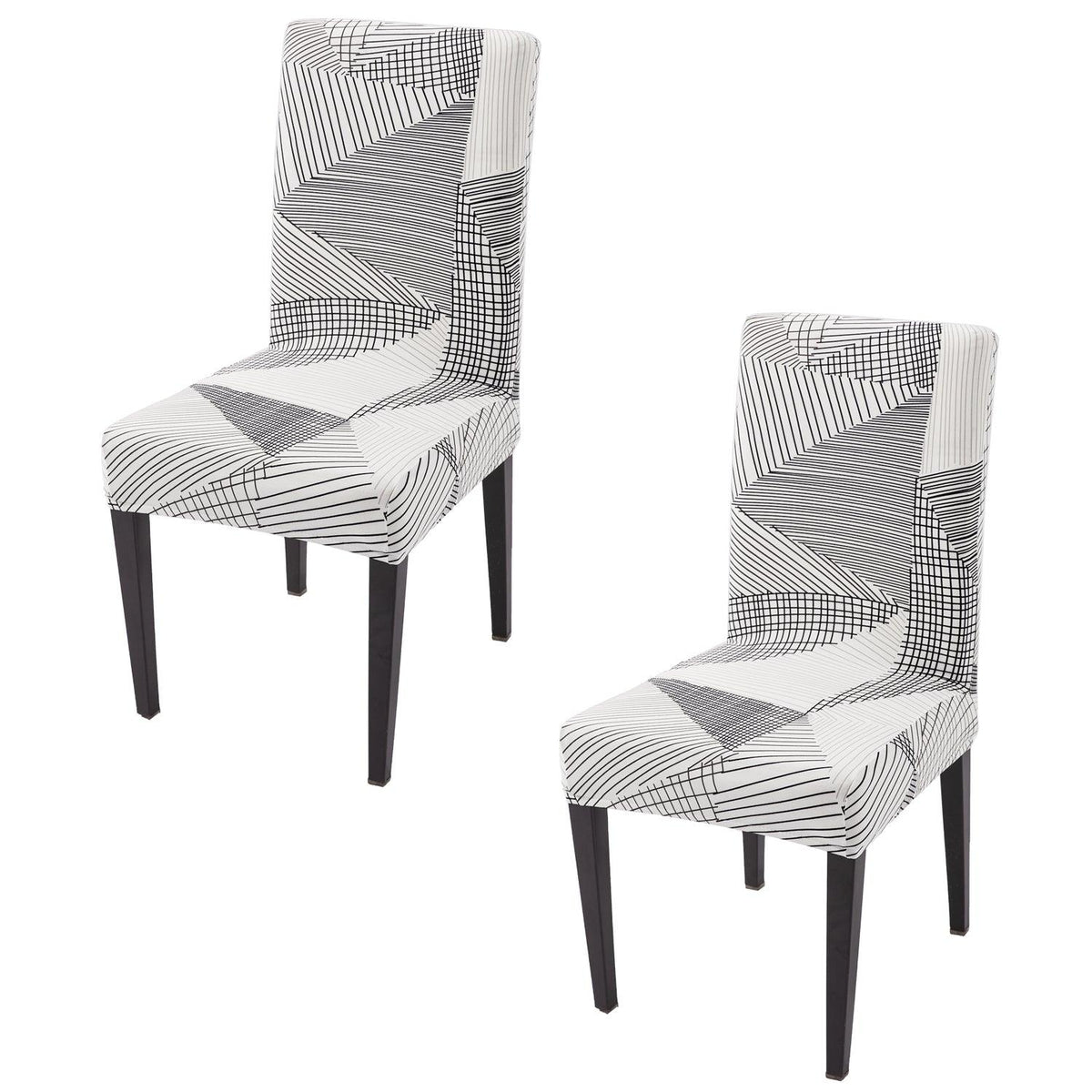 Snow White Black Geometry Print elastic chair covers set of 2