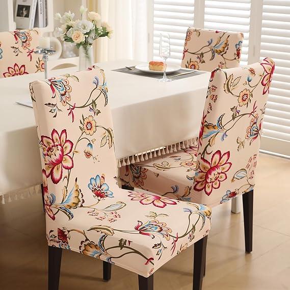Beach Beige Dahlia print chair covers for dining chairs | Hokipo