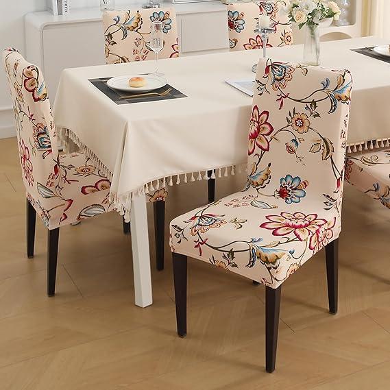 Beach Beige Dahlia print stylish chair cover | Hokipo