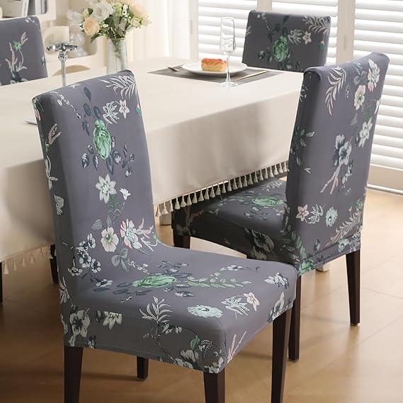 Bentonite Grey Budding Florals print chair covers for dining chairs | Hokipo
