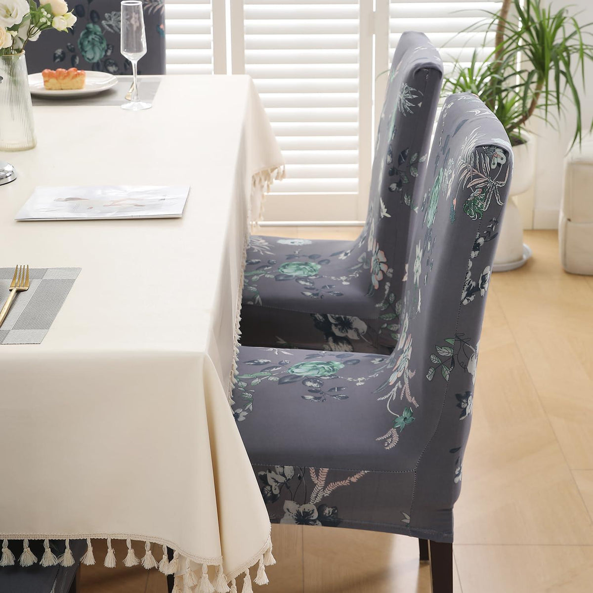 Bentonite Grey Budding Florals print stylish chair cover | Hokipo
