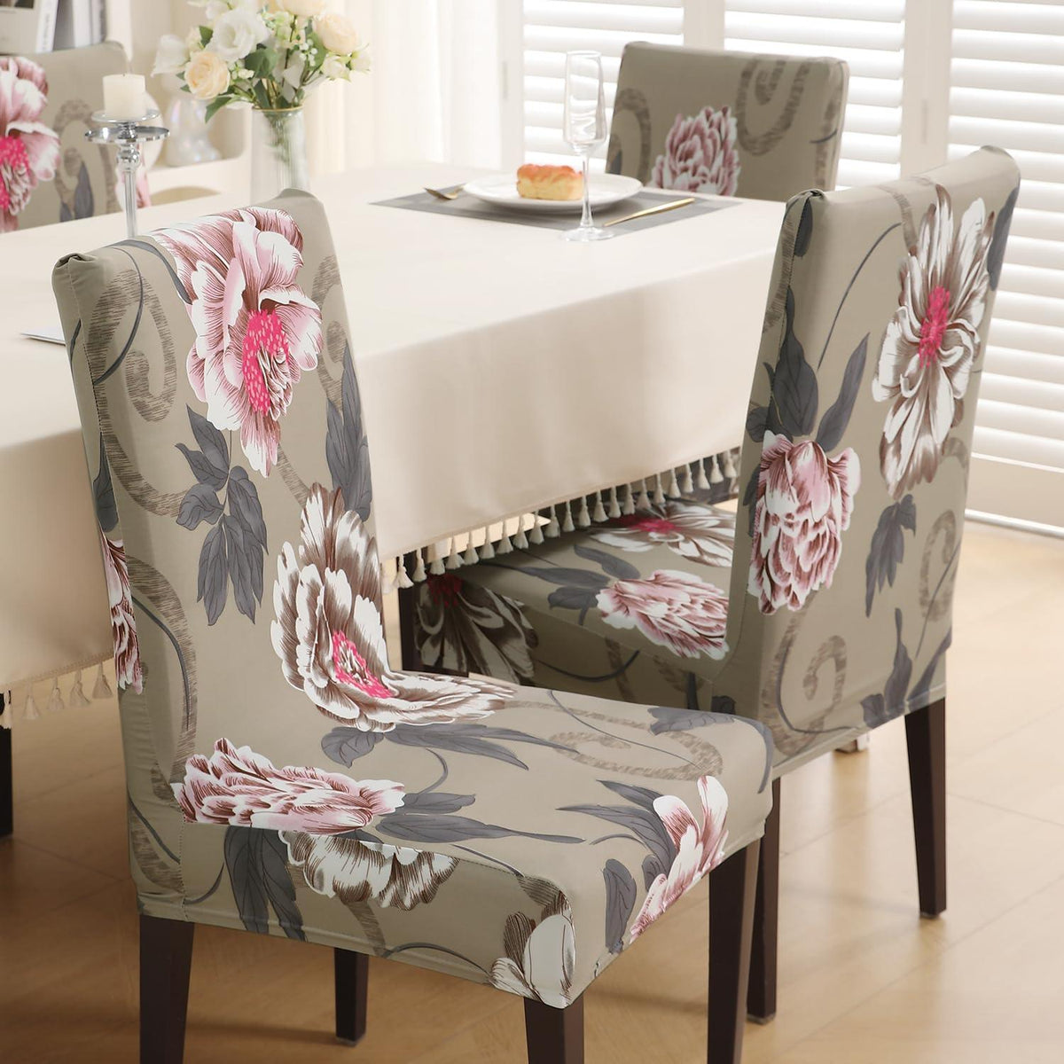 Buff Brown Geum print stylish chair cover | Hokipo