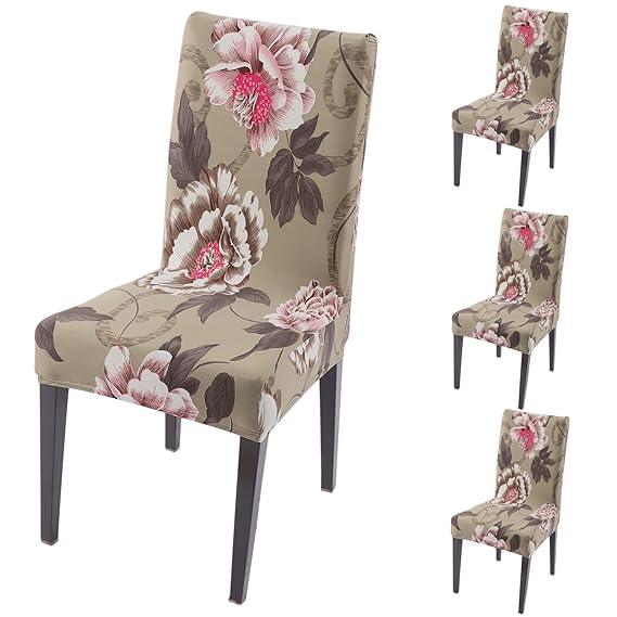 Buff Brown Geum print dining chair covers set of 4 | Hokipo