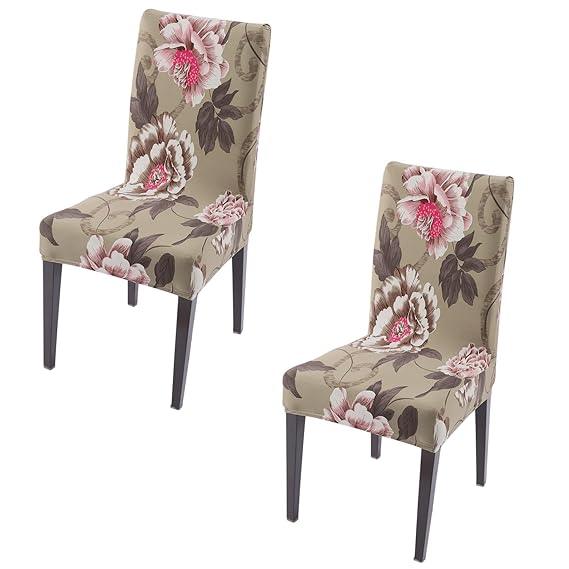 Buff Brown Geum print elastic chair covers set of 2 | Hokipo
