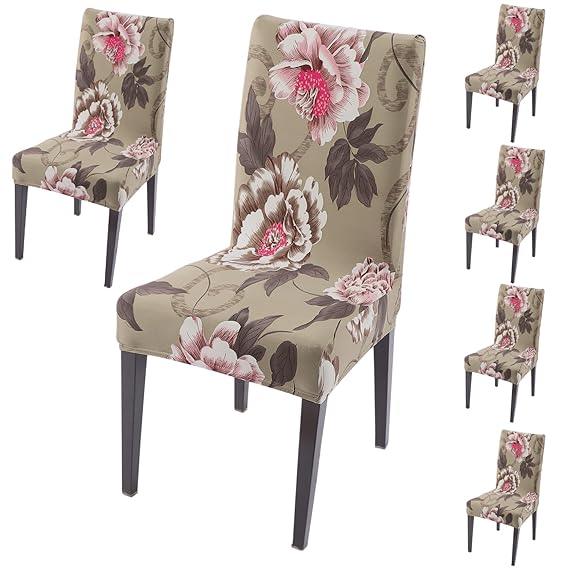 Buff Brown Geum print dining chair covers set of 6 | Hokipo