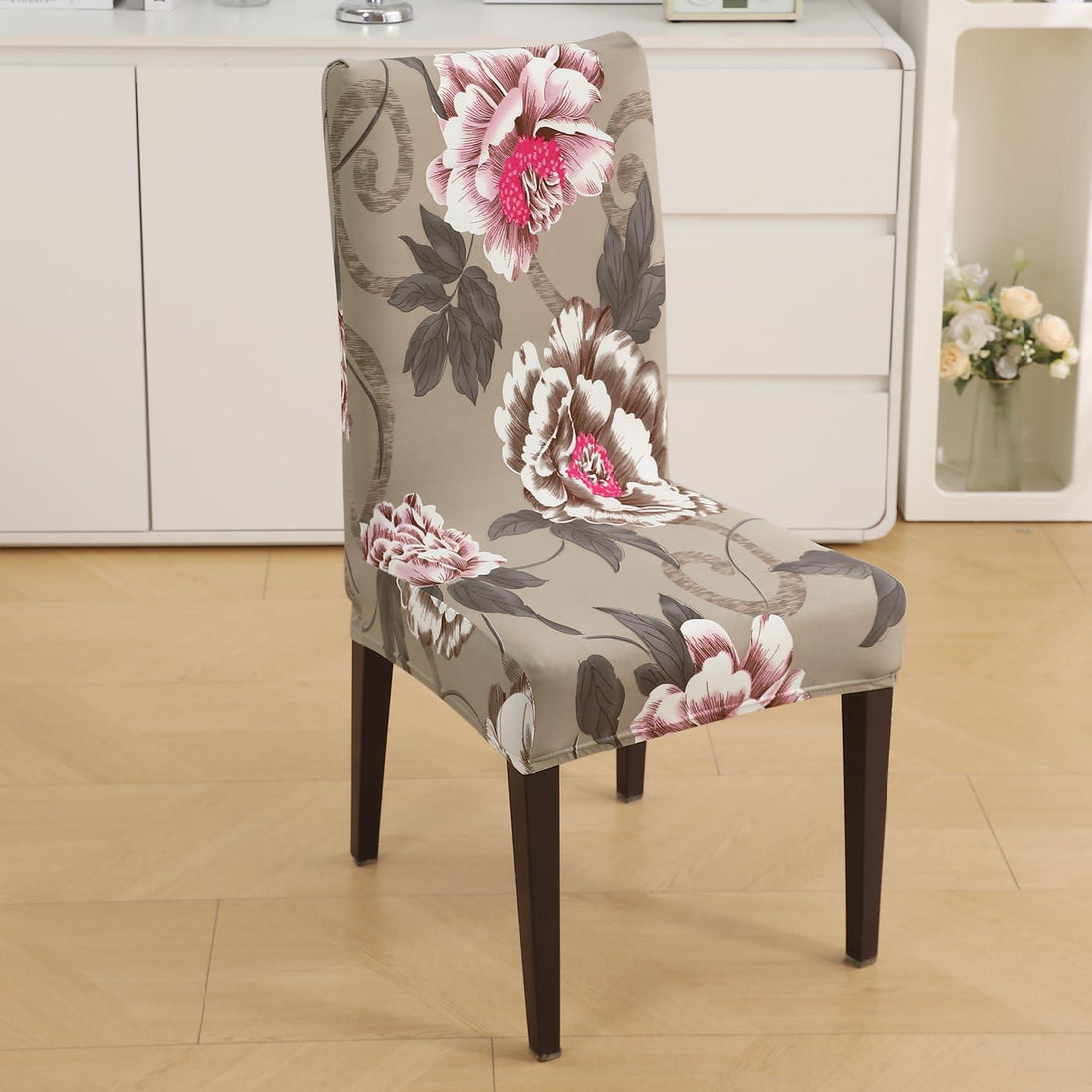 Buff Brown Geum print chair covers​ Set | Hokipo