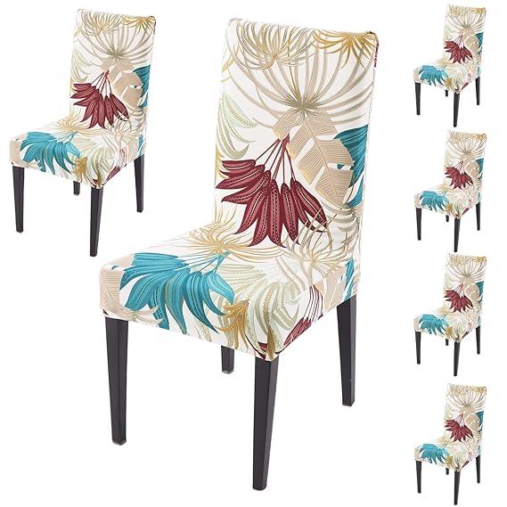Cane Beige Ferns print dining chair covers set of 6 | Hokipo