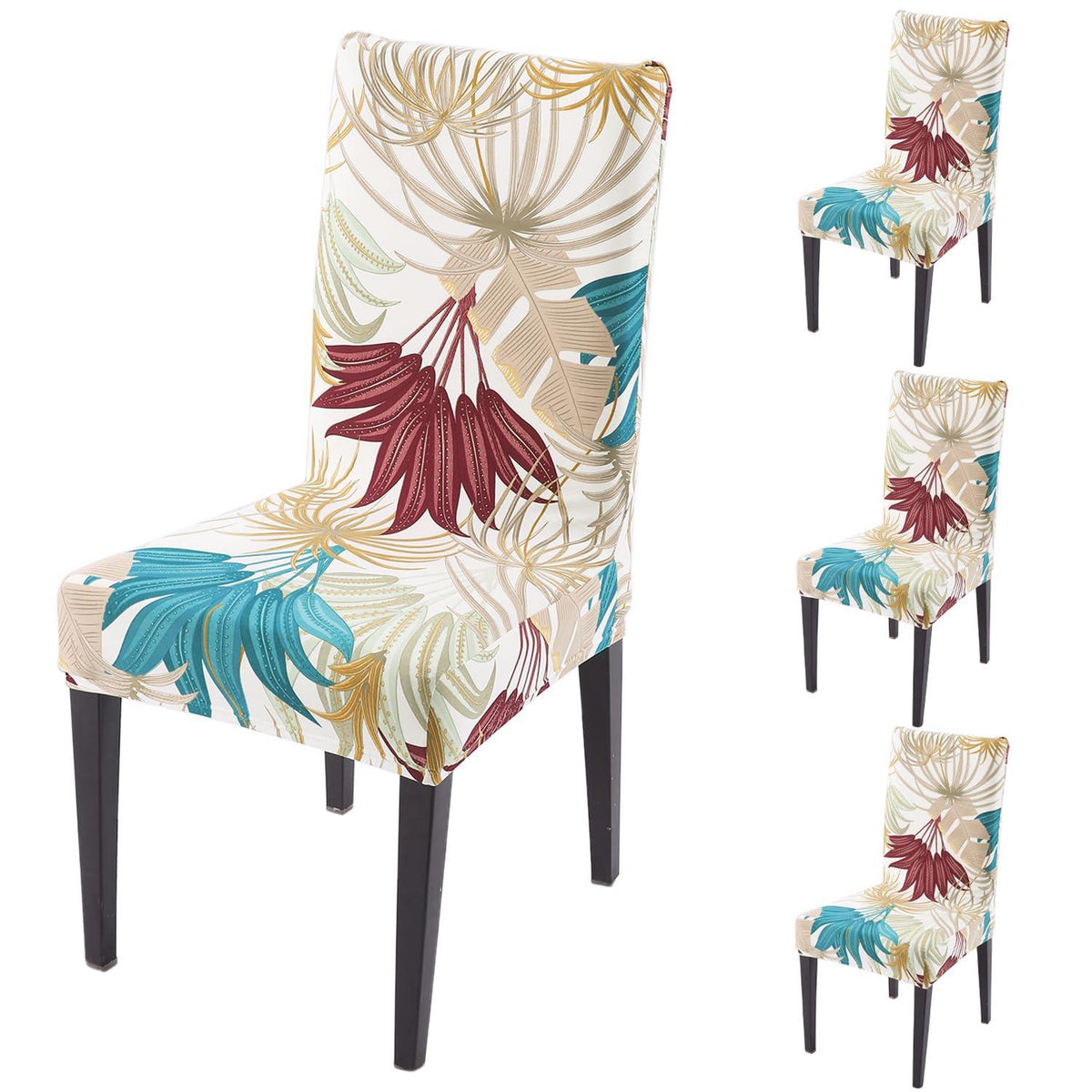 Cane Beige Ferns print dining chair covers set of 4 | Hokipo