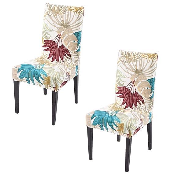 Cane Beige Ferns print elastic chair covers set of 2 | Hokipo