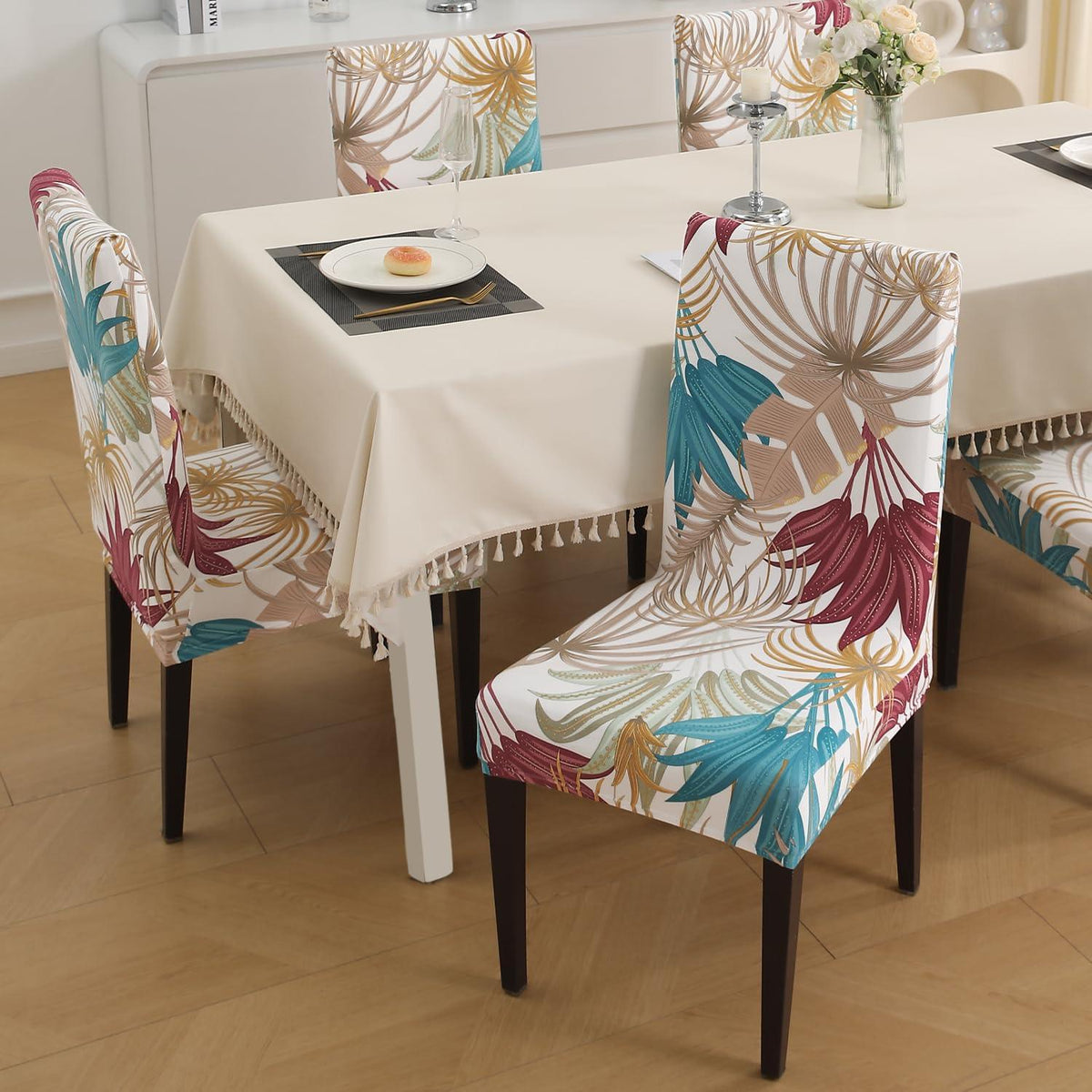 Cane Beige Ferns print stylish chair cover | Hokipo