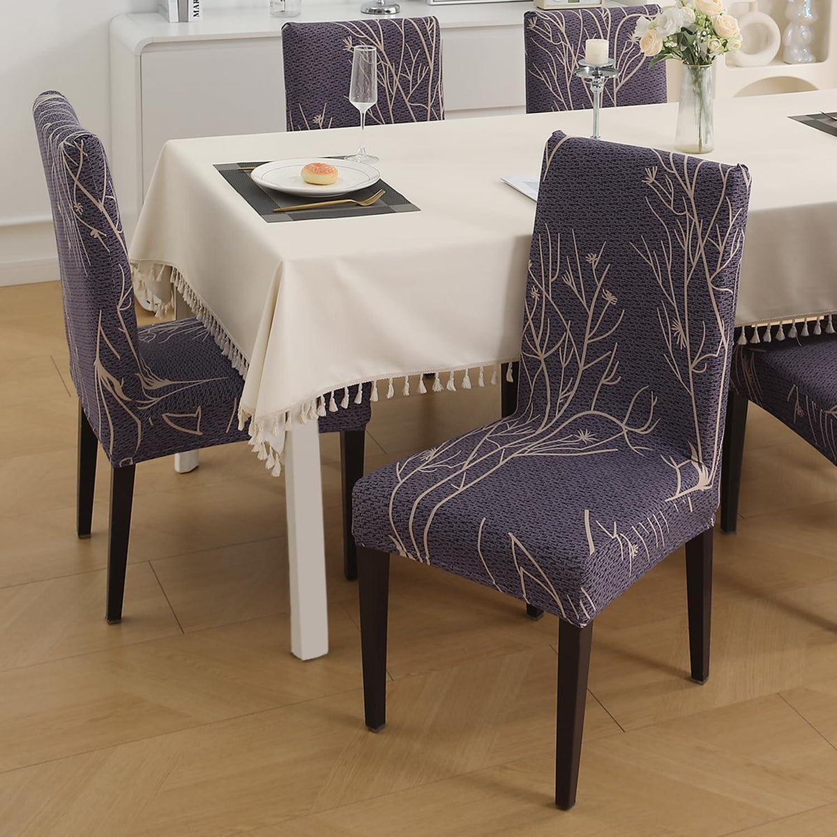 Dark Coffee Twigs print chair covers for dining chairs | Hokipo