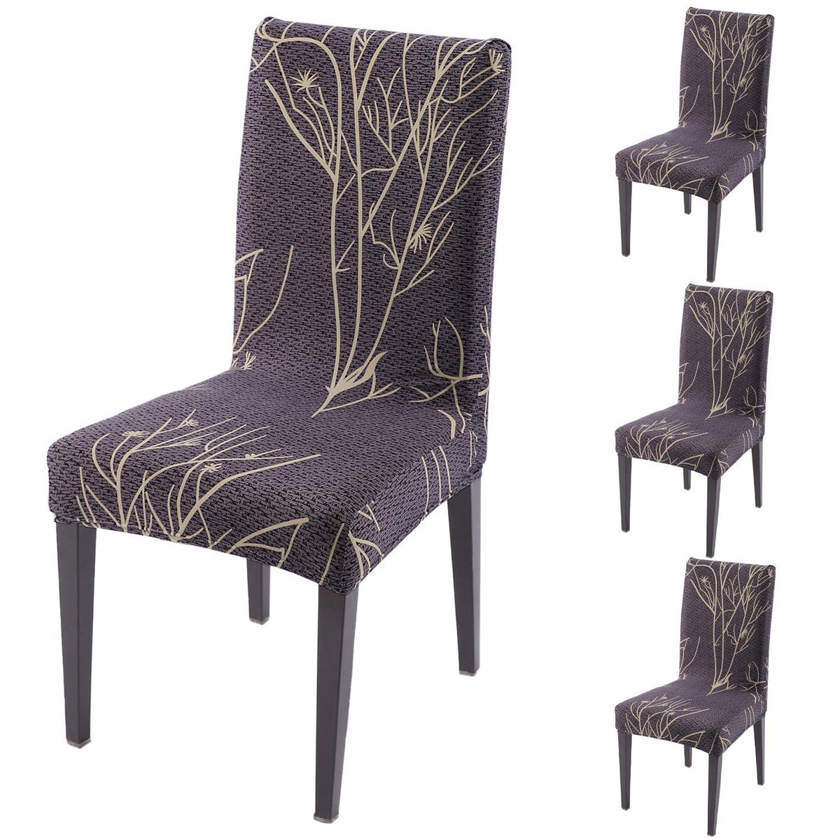 Dark Coffee Twigs print dining chair covers set of 4 | Hokipo