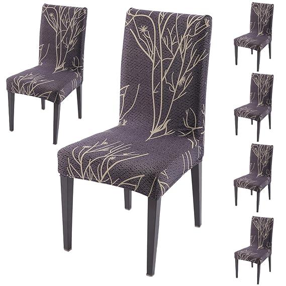 Dark Coffee Twigs print dining chair covers set of 6 | Hokipo