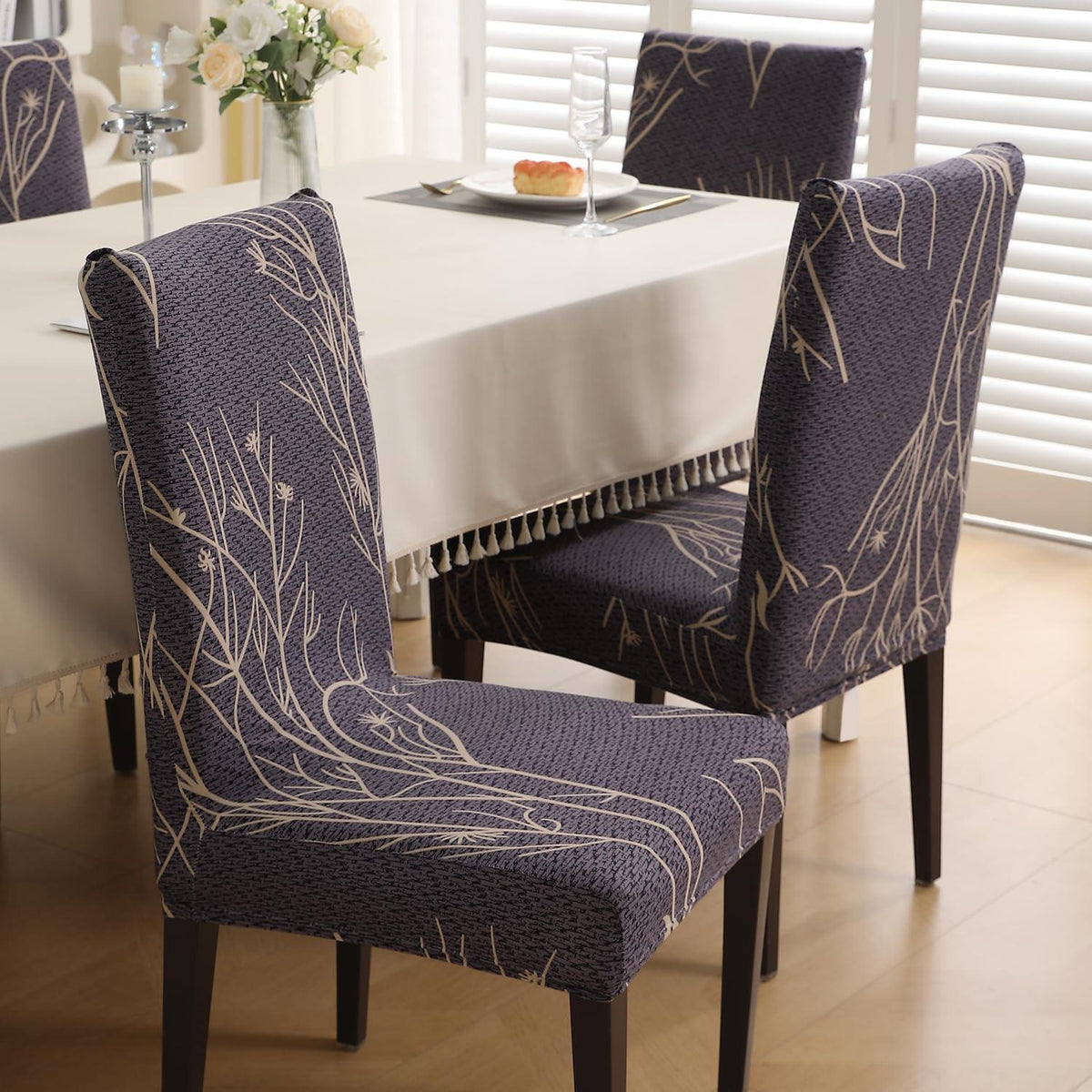 Dark Coffee Twigs print dining chair covers​ Set | Hokipo