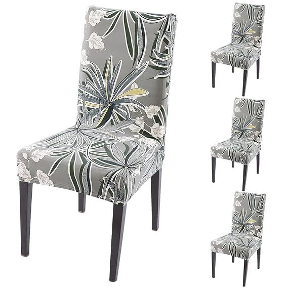 Frost Grey Marginata print dining chair covers set of 4 | Hokipo