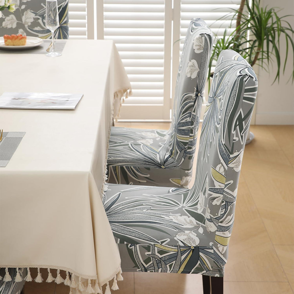 Frost Grey Marginata print stylish chair cover | Hokipo