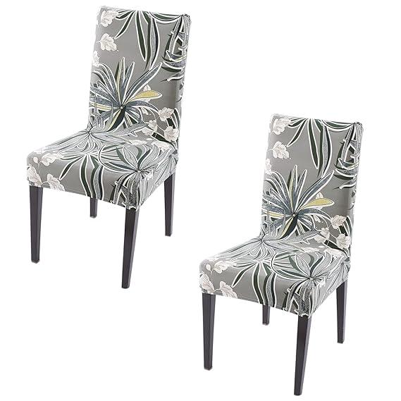 Frost Grey Marginata print elastic chair covers set of 2 | Hokipo