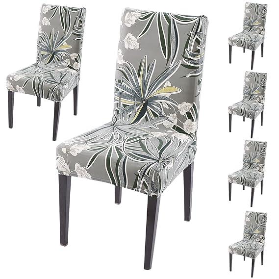 Frost Grey Marginata print dining chair covers set of 6 | Hokipo