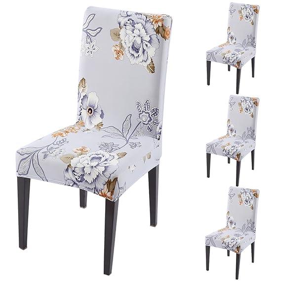 Gentle Grey Dahlia print dining chair covers set of 4 | Hokipo