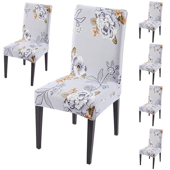 Gentle Grey Dahlia print dining chair covers set of 6 | Hokipo