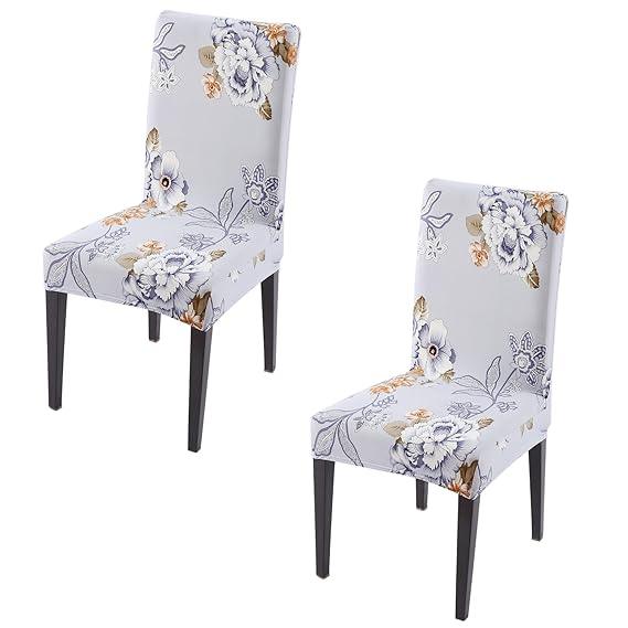 Gentle Grey Dahlia print elastic chair covers set of 2 | Hokipo