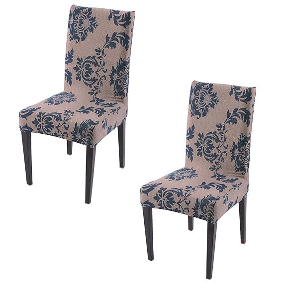 Light Coffee Lotus Damask print elastic chair covers set of 2 | Hokipo