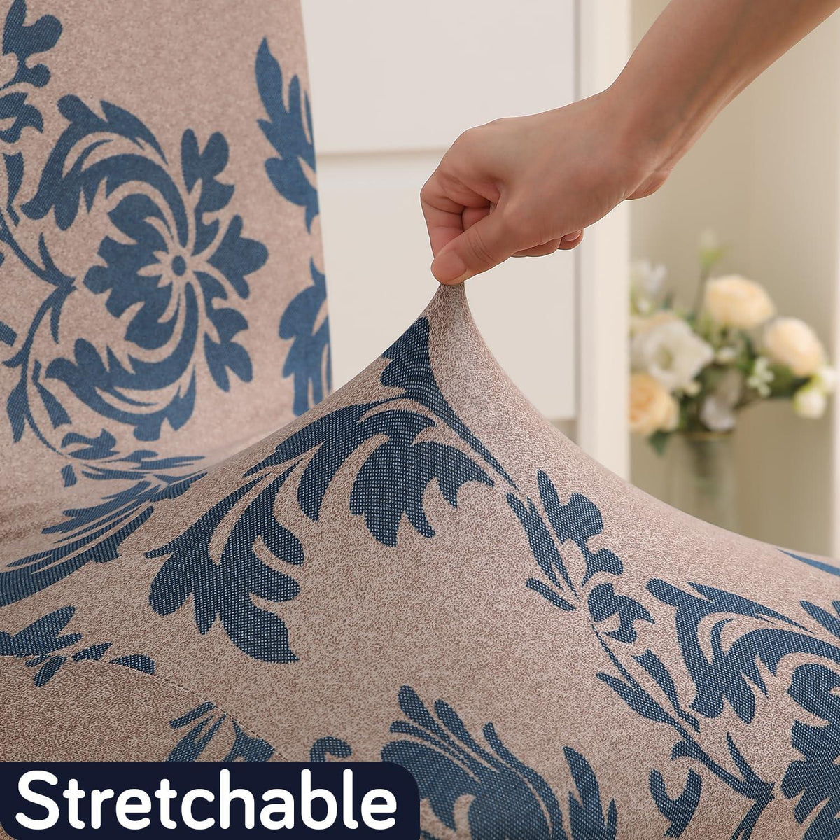 Light Coffee Lotus Damask print stretchable dining chair covers | Hokipo