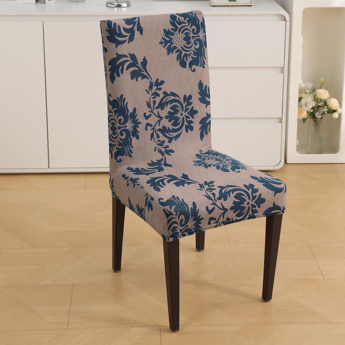 Light Coffee Lotus Damask print chair covers​ Set | Hokipo