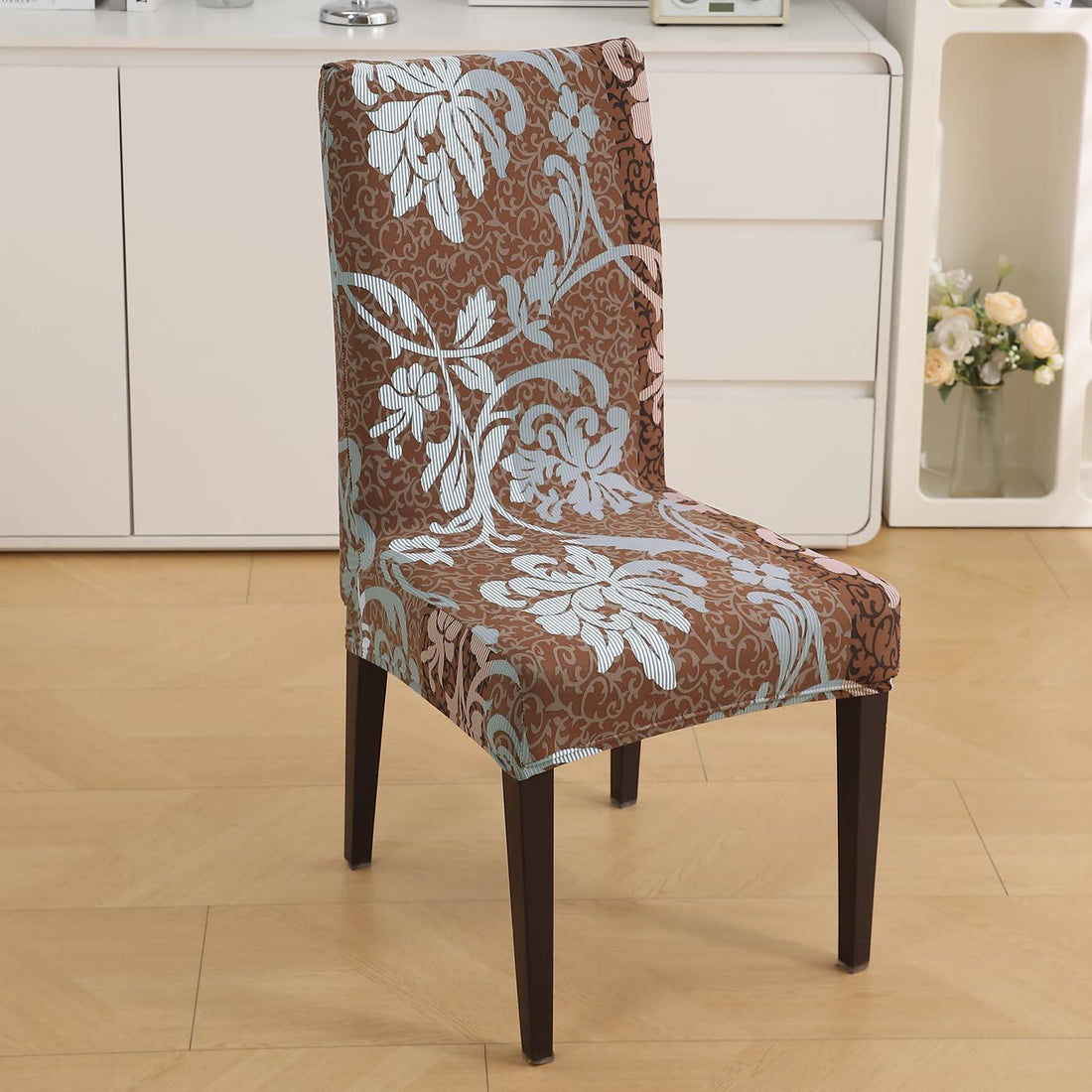 Rich Chocolate Damask Floral print chair covers​ Set | Hokipo