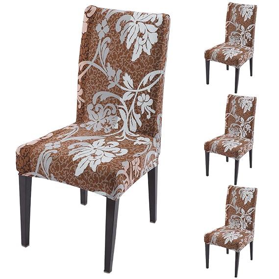 Rich Chocolate Damask Floral print dining chair covers set of 4 | Hokipo