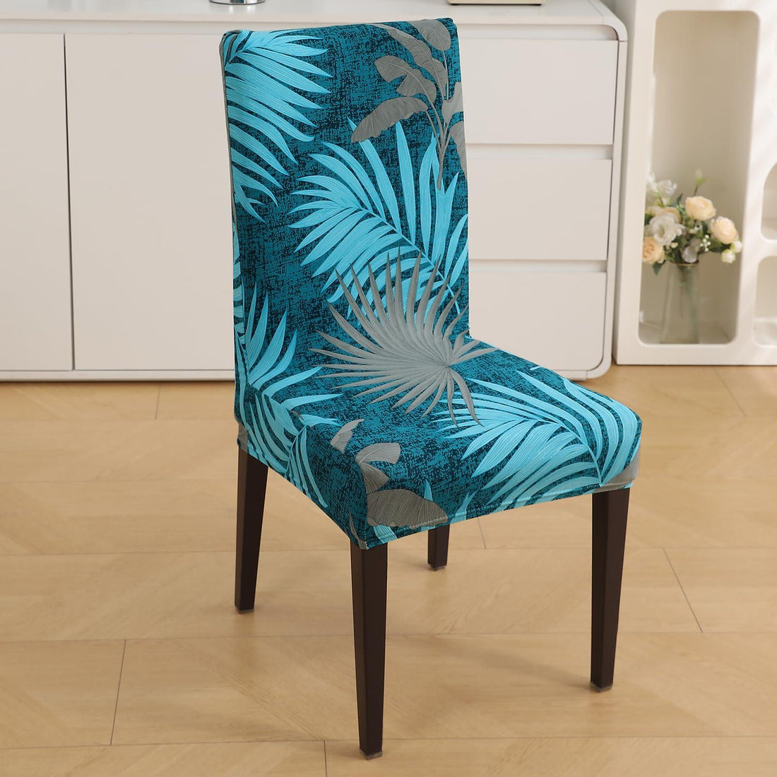 Sea Blue Tropical Leaves print chair covers​ Set | Hokipo