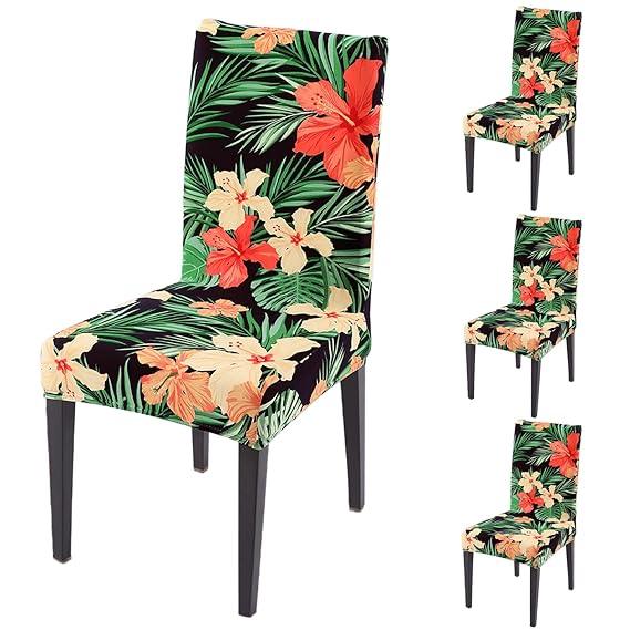 Spring Green Hibiscus print dining chair covers set of 4 | Hokipo