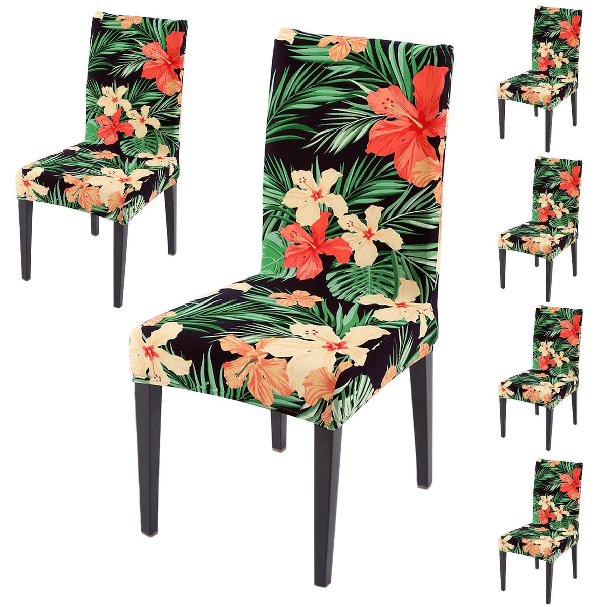 Spring Green Hibiscus print dining chair covers set of 6 | Hokipo
