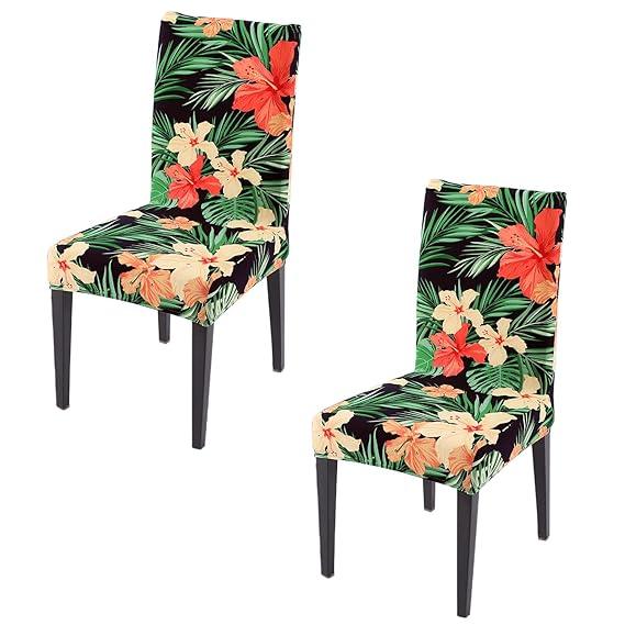 Spring Green Hibiscus print elastic chair covers set of 2 | Hokipo