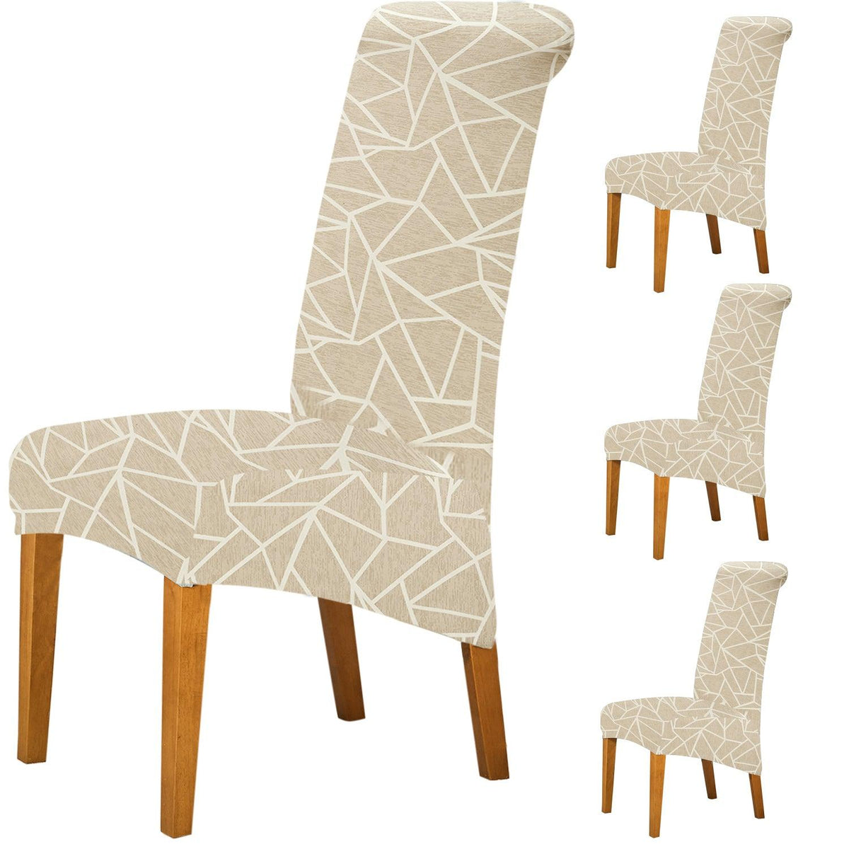 Premium Beige Abstract Geometry print high-back dining chair covers​ set of 4 | HOKIPO