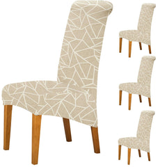 PolySpandex 140gsm High Back Dining Chair Cover Set of 1/2/4/6, Beige Abstract Geometry - HOKIPO | Har Ghar ka Humsafar