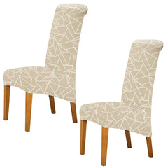 PolySpandex 140gsm High Back Dining Chair Cover Set of 1/2/4/6, Beige Abstract Geometry - HOKIPO | Har Ghar ka Humsafar