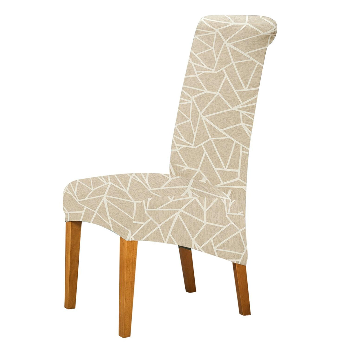 PolySpandex 140gsm High Back Dining Chair Cover Set of 1/2/4/6, Beige Abstract Geometry - HOKIPO | Har Ghar ka Humsafar