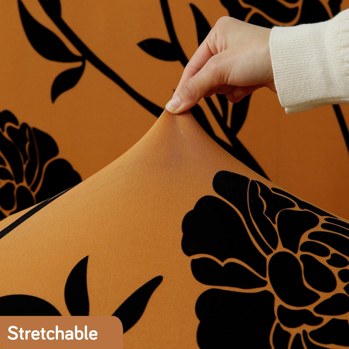 Premium Copper Brown Floral print stretchable high-back chair covers​ | HOKIPO