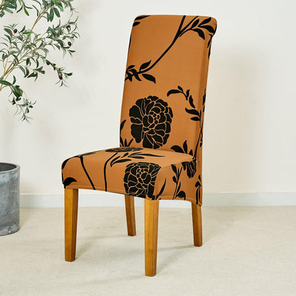 PolySpandex 140gsm High Back Dining Chair Cover Set of 1/2/4/6, Copper Brown Floral - HOKIPO | Har Ghar ka Humsafar