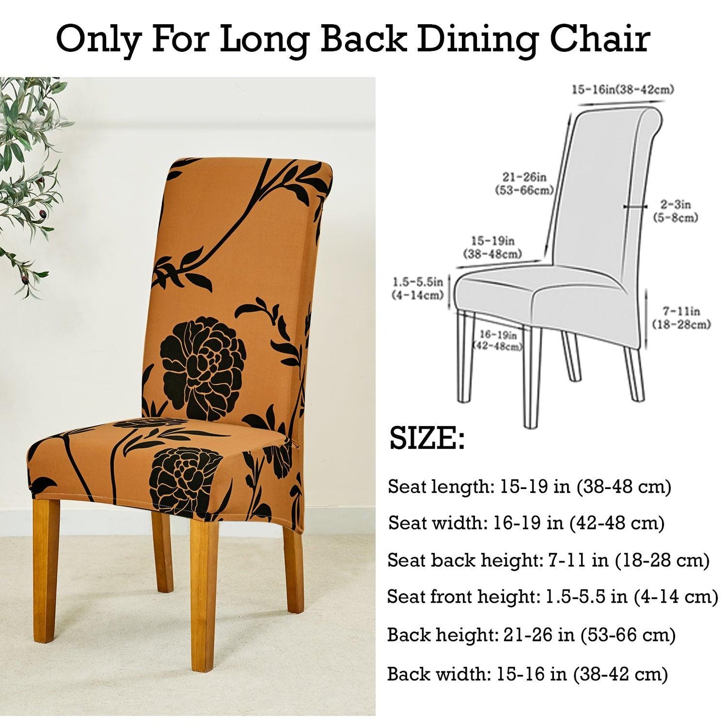 PolySpandex 140gsm High Back Dining Chair Cover Set of 1/2/4/6, Copper Brown Floral - HOKIPO | Har Ghar ka Humsafar