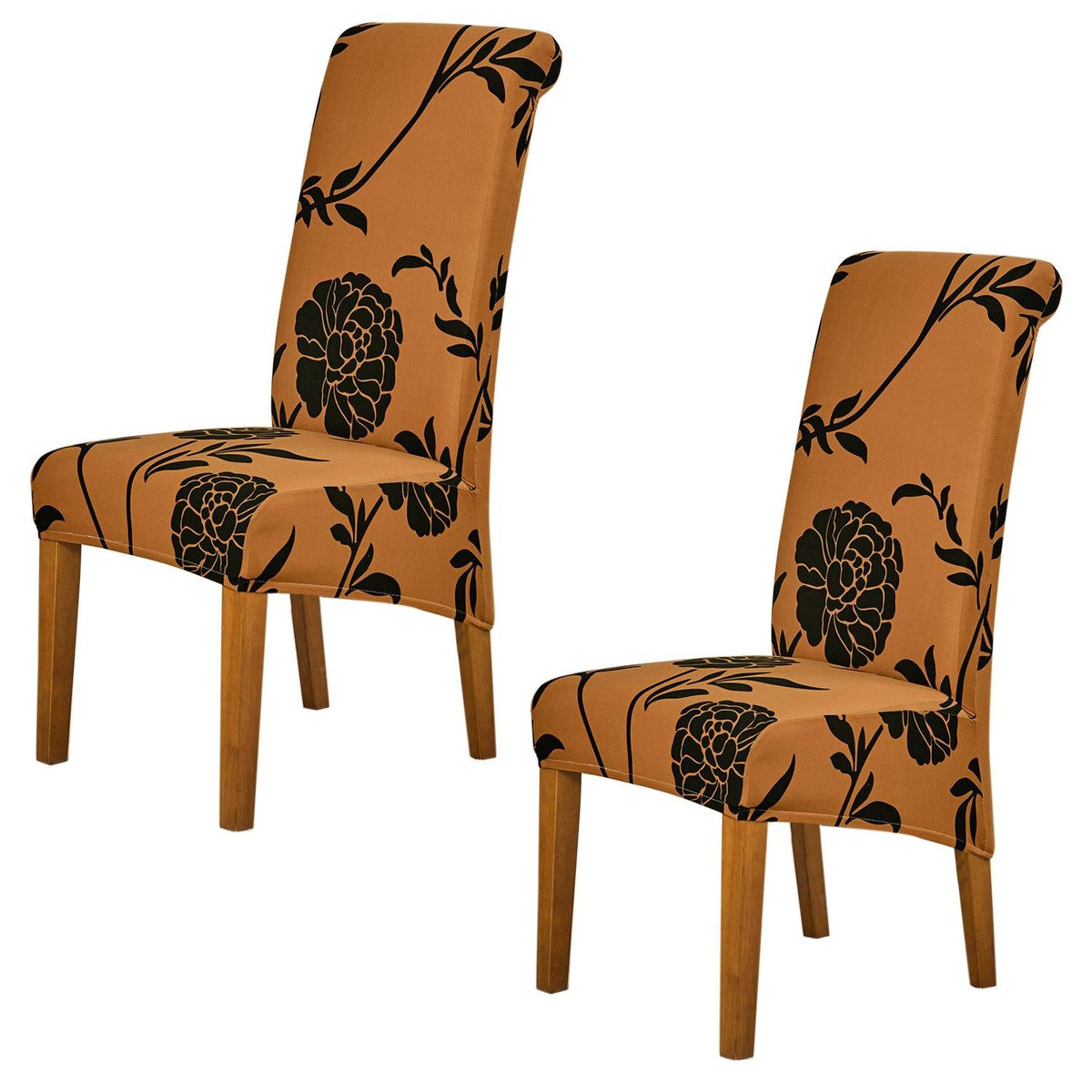 Buy Copper Brown Floral print high back dining chair covers set of 2 | HOKIPO