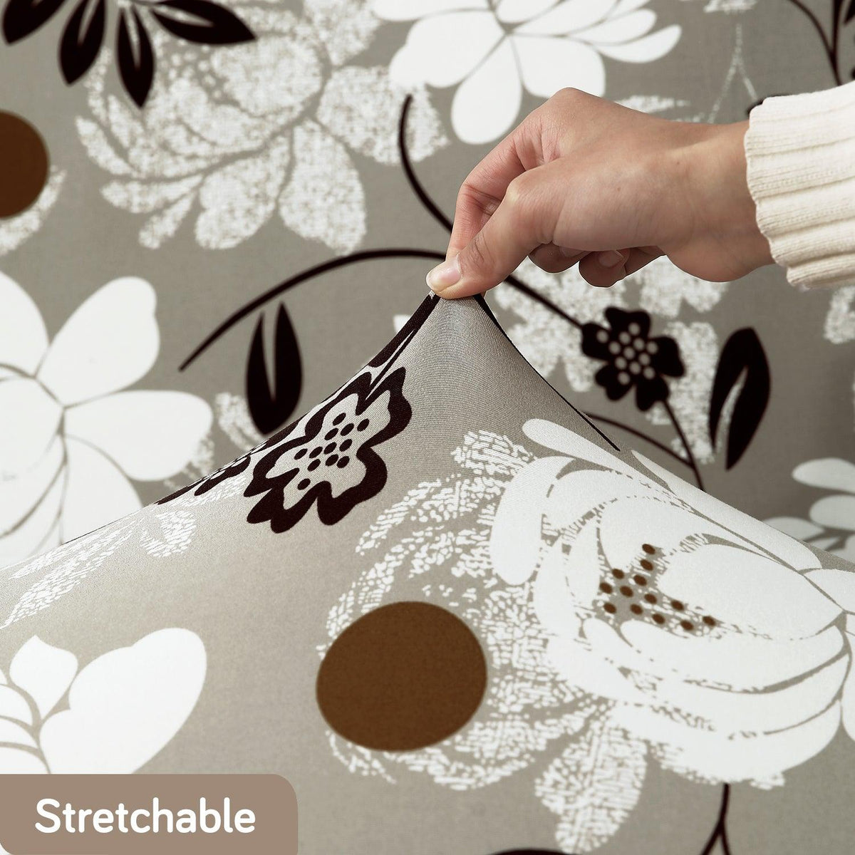 Premium feather brown floral print stretchable high-back chair covers​ | HOKIPO