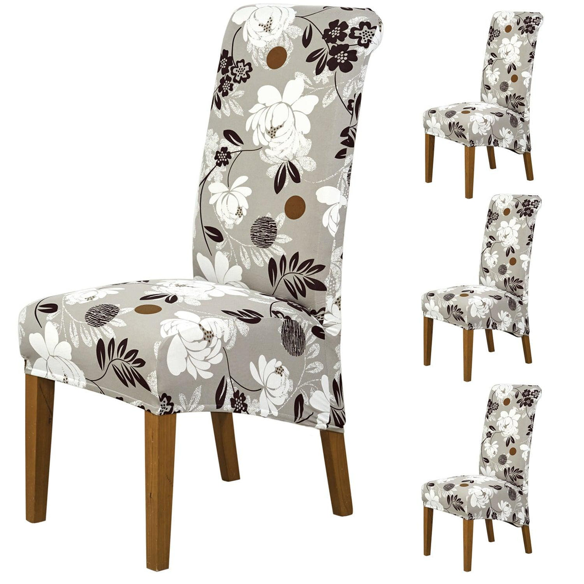 Buy Premium feather brown floral print long-back chair covers​ set of 4 | HOKIPO