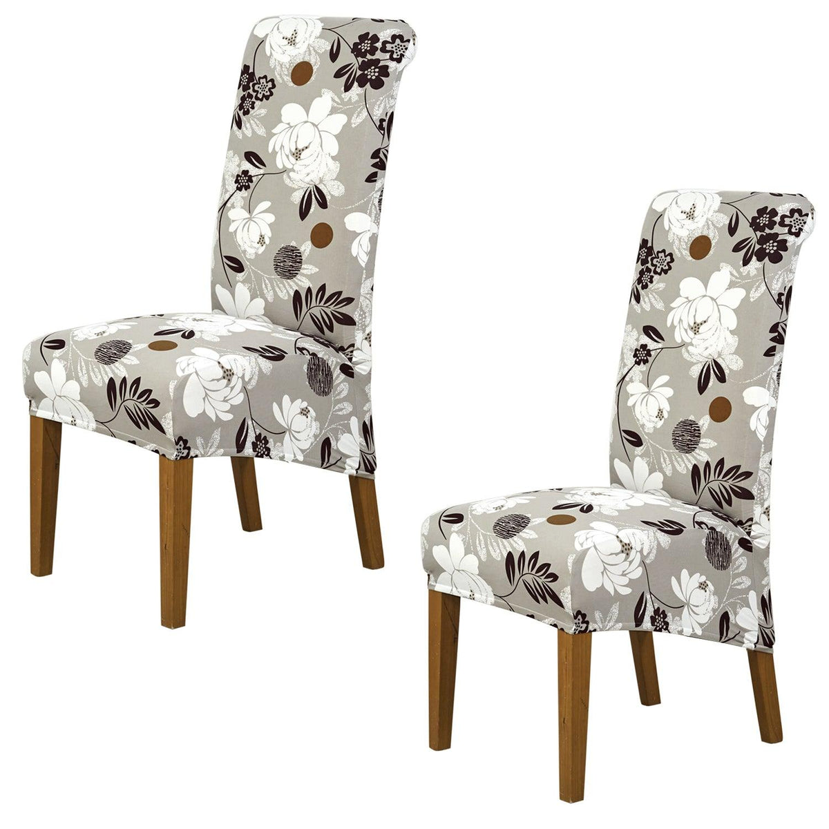 Buy feather brown floral print high back dining chair covers set of 2 | HOKIPO