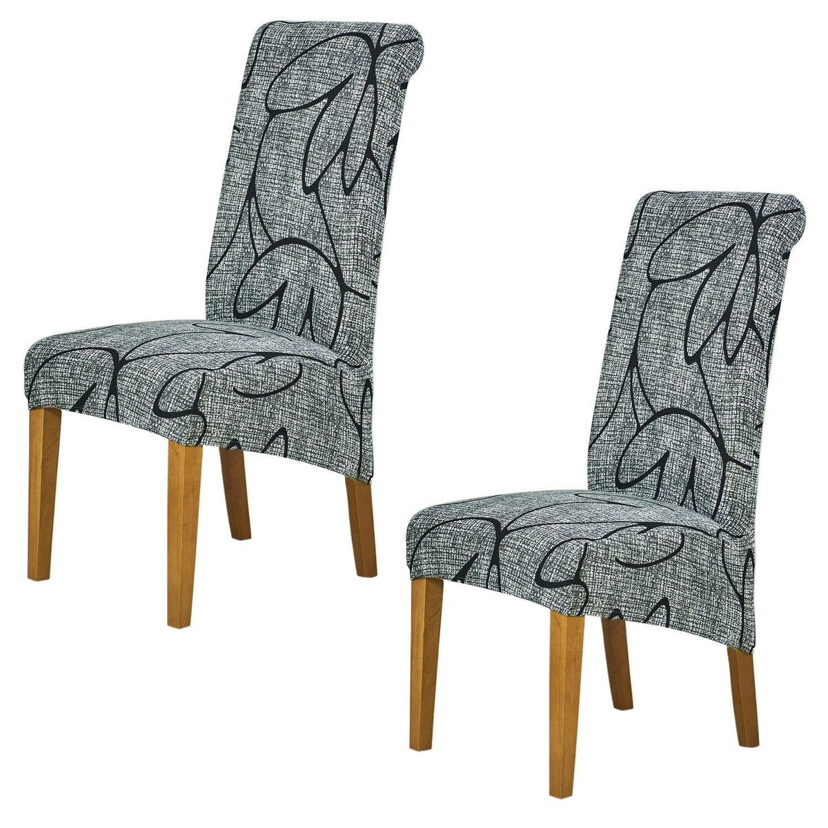 Buy Intense Grey Abstract Floral print high back dining chair covers set of 2 | HOKIPO