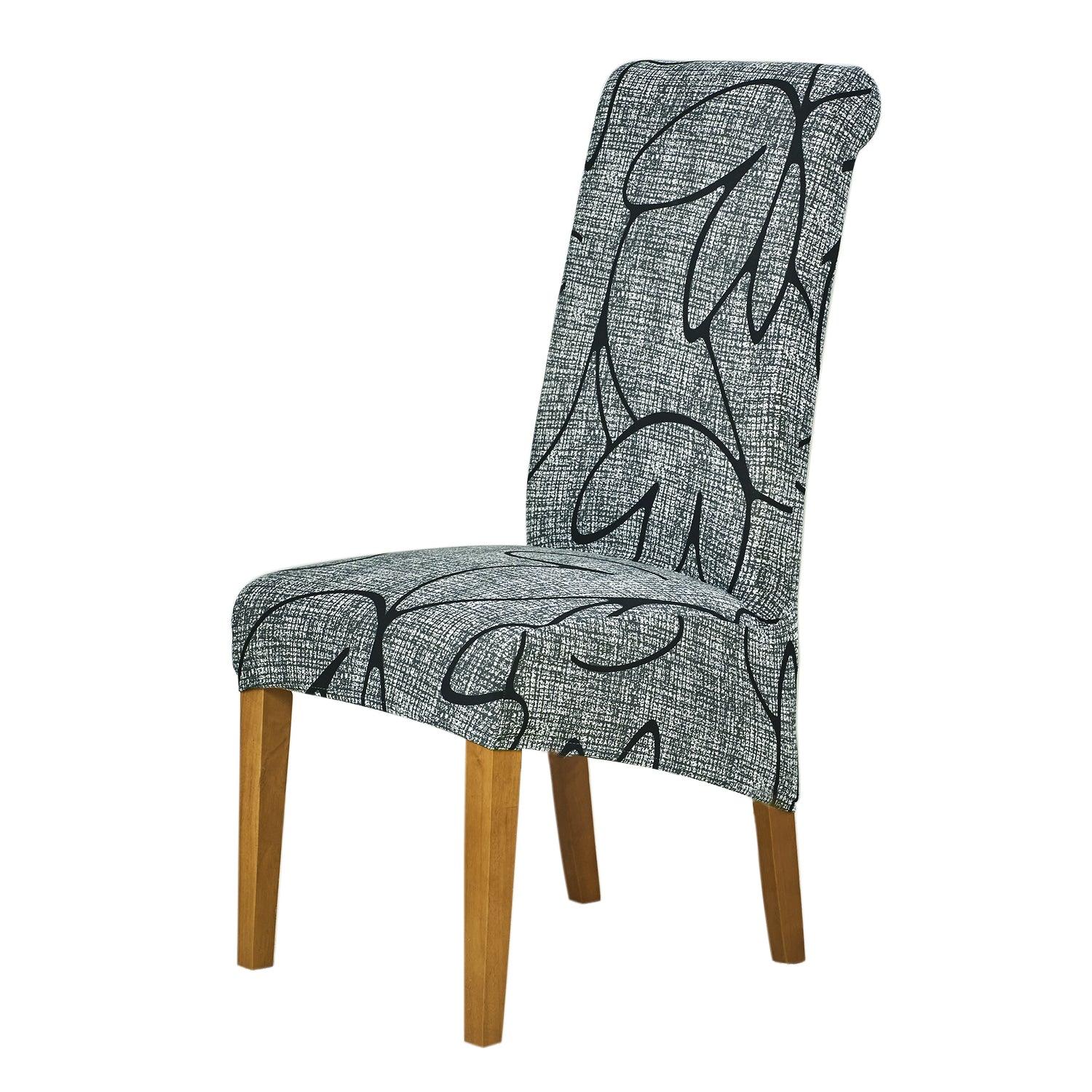 PolySpandex 140gsm High Back Dining Chair Cover Set of 1/2/4/6, Intense Grey Abstract Floral - HOKIPO | Har Ghar ka Humsafar