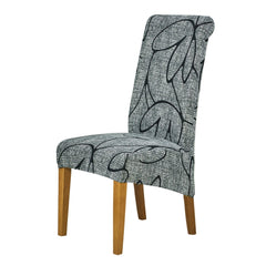 PolySpandex 140gsm High Back Dining Chair Cover Set of 1/2/4/6, Intense Grey Abstract Floral - HOKIPO | Har Ghar ka Humsafar