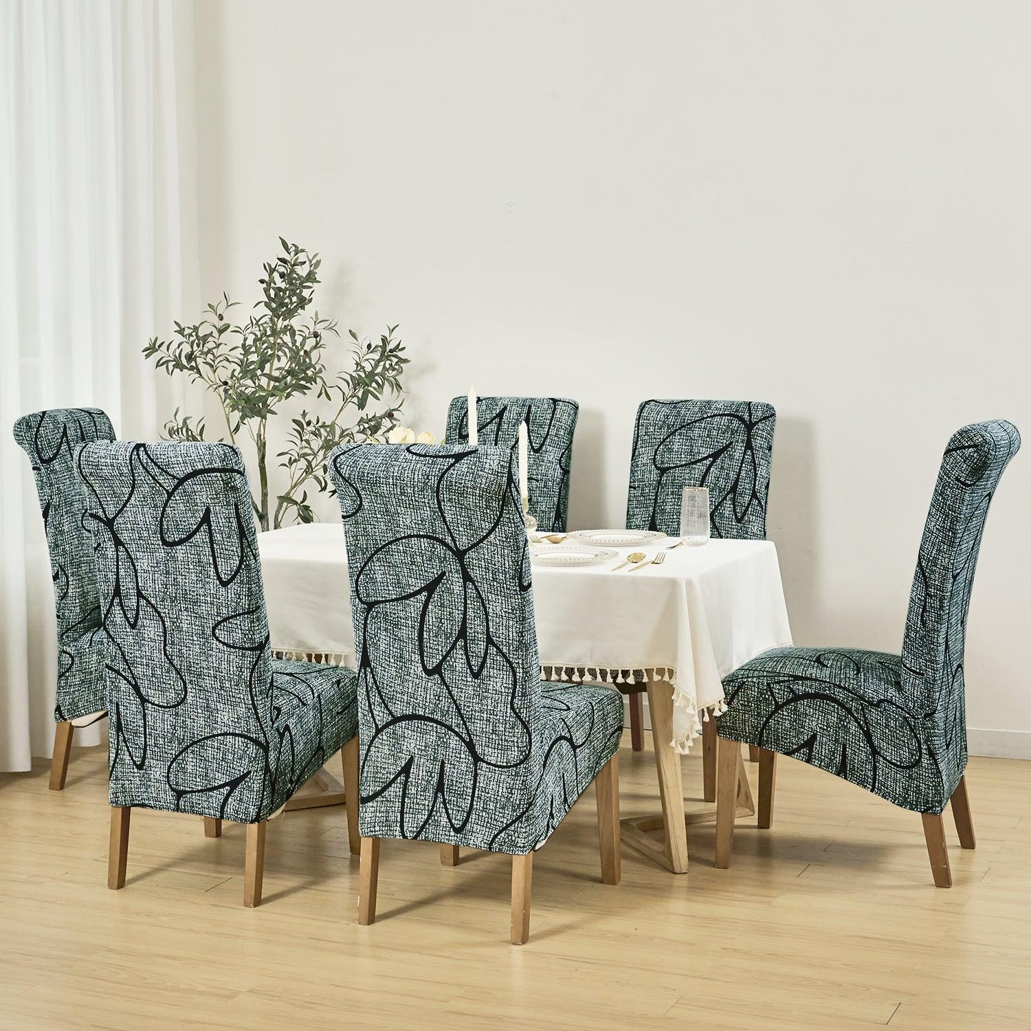 PolySpandex 140gsm High Back Dining Chair Cover Set of 1/2/4/6, Intense Grey Abstract Floral - HOKIPO | Har Ghar ka Humsafar