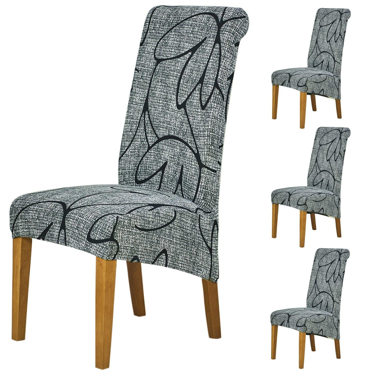 Buy Premium Intense Grey Abstract Floral print long-back chair covers​ set of 4 | HOKIPO
